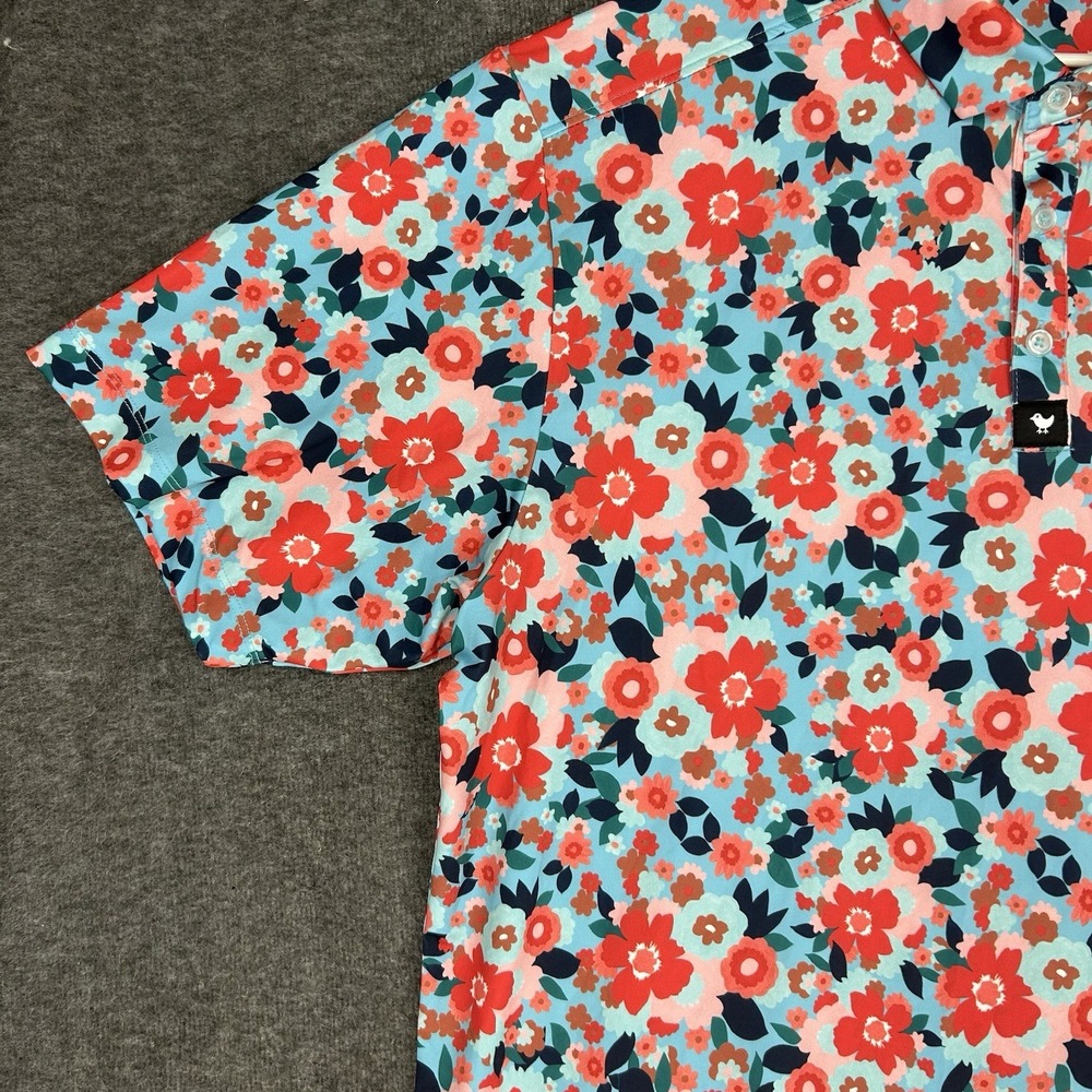 Bad Birdie USA Polo Shirt Mens XL Floral Print Golf Stretch Short Sleeve - Picture 5 of 13